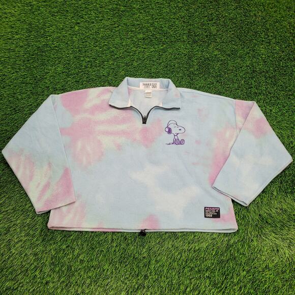 Peanuts 1/4-Zip Fleece Sweater Womens XL 23x21 Crop - Picture 1 of 16